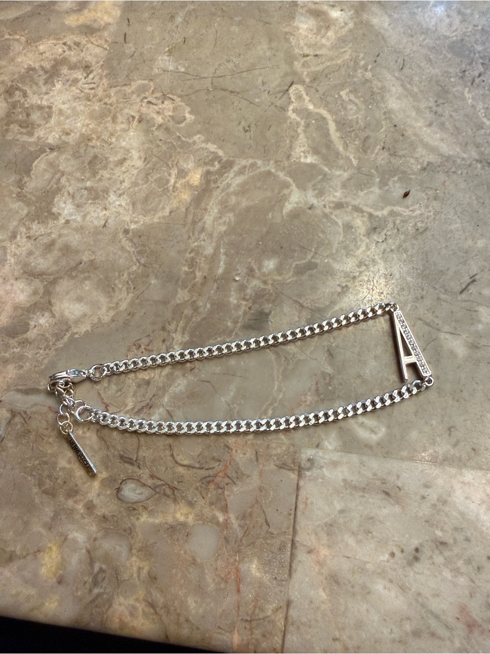 NWOT Unwritten Silvertone initial A cubic zirconia station bracelet - Picture 1 of 3